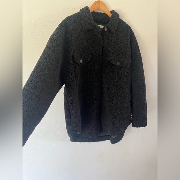 Good American Contour Faux Shearling Jacket Black Sherpa Shacket Size S/M - Picture 3 of 12